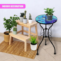 Garden Glass Round Coffee Table Blue Peacock Design Mosaic Patio Table - thumbnail 5