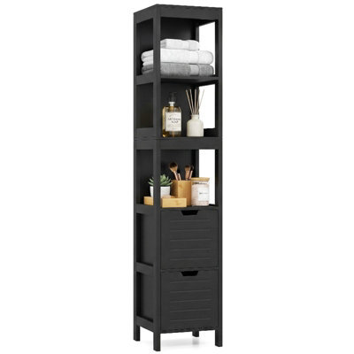 Gainoom Tall Bathroom Storage Cabinet Black Narrow Freestanding Floor Cabinet Slim Wooden Linen Tower - image 1