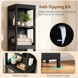 Gainoom Tall Bathroom Storage Cabinet Black Narrow Freestanding Floor Cabinet Slim Wooden Linen Tower - thumbnail 8