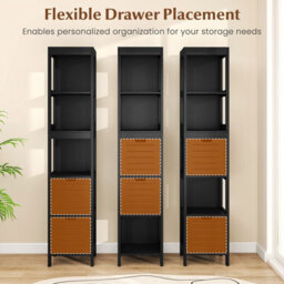 Gainoom Tall Bathroom Storage Cabinet Black Narrow Freestanding Floor Cabinet Slim Wooden Linen Tower - thumbnail 7