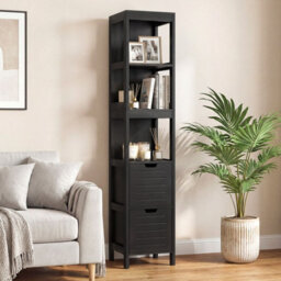 Gainoom Tall Bathroom Storage Cabinet Black Narrow Freestanding Floor Cabinet Slim Wooden Linen Tower - thumbnail 3
