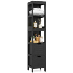 Gainoom Tall Bathroom Storage Cabinet Black Narrow Freestanding Floor Cabinet Slim Wooden Linen Tower