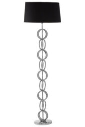 Orsina Floor Lamp With Multi Ring Base, High Gloss Nickel Chain Design, Black Fabric Shade Standing Lamp