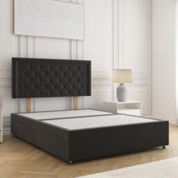 Bsspoke Nova Divan Bed In Black Plush Velvet With 24Inch Headboard & No Mattress No Drawers In Double King 4Ft 6Ft