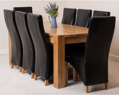 That's Furniture Kuba 180 X 90 Cm Chunky Oak Dining Table And 8 Chairs Dining Set With Lola Black Leather Chairs - image 1