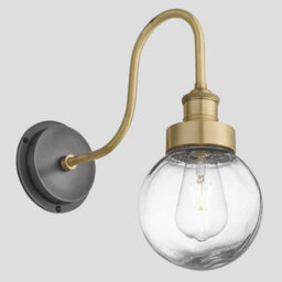 Industville Swan Neck Outdoor & Bathroom Wall Light, Brass, Globe Glass - thumbnail 1