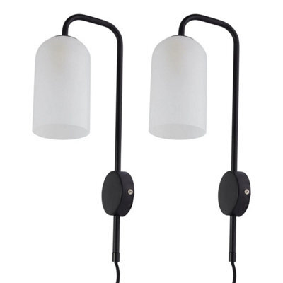 Set Of 2 Modern Black Plug In Wall Lights Bedside Reading Lamps - image 1