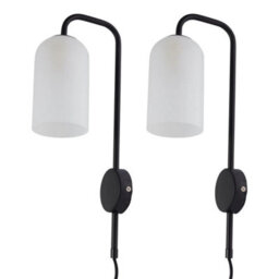Set Of 2 Modern Black Plug In Wall Lights Bedside Reading Lamps - thumbnail 1