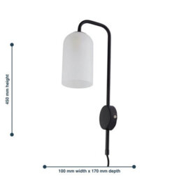 Set Of 2 Modern Black Plug In Wall Lights Bedside Reading Lamps - thumbnail 2