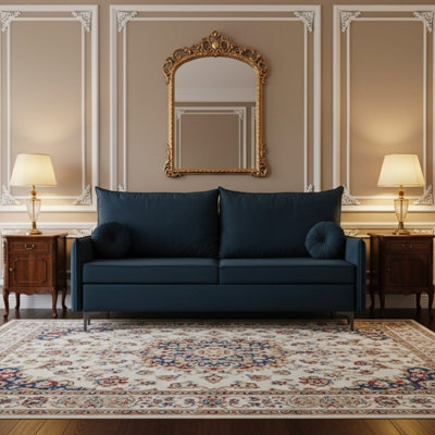 Leon M 3 Seater Upholstered Sofa Bed With Storage Pull Out Sleeping Function Cushions Included Blue - image 1