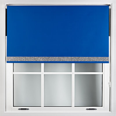 Furnished Blue Blackout Roller Blind With Silver Glitter Edge - Trimmable (W)55Cm X (L)165Cm - image 1