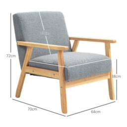 Homcom Accent Chair With Wood Frame Wide Seat Sherpa Fleece Armchair Grey - thumbnail 3