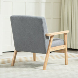 Homcom Accent Chair With Wood Frame Wide Seat Sherpa Fleece Armchair Grey - thumbnail 7