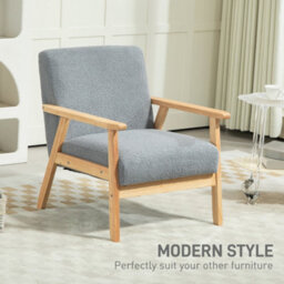 Homcom Accent Chair With Wood Frame Wide Seat Sherpa Fleece Armchair Grey - thumbnail 4