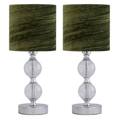 First Choice Lighting Set Of 2 Chrome Two Ball Table Lamp With Green Crushed Velvet Shades - image 1