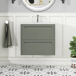 Royal Bathrooms Elmore 600mm Traditional Wall Hung 2 Drawer Bathroom Vanity Unit With Sintered Stone Basin Sink - Matt Green - thumbnail 3