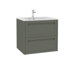 Royal Bathrooms Elmore 600mm Traditional Wall Hung 2 Drawer Bathroom Vanity Unit With Sintered Stone Basin Sink - Matt Green - thumbnail 6