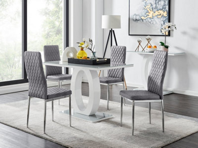 Furniturebox Uk Giovani 4 Grey Dining Table & 4 Grey Velvet Milan Chairs - image 1
