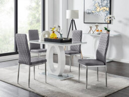 Furniturebox Uk Giovani 4 Grey Dining Table & 4 Grey Velvet Milan Chairs - thumbnail 1