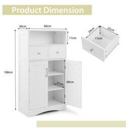 Costway Bathroom Floor Cabinet Home Office Storage Organizer W/2 Drawers & Adjustable Shelves - thumbnail 3