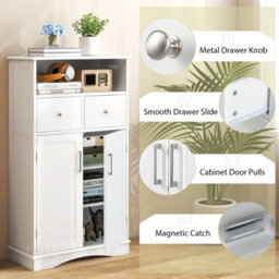 Costway Bathroom Floor Cabinet Home Office Storage Organizer W/2 Drawers & Adjustable Shelves - thumbnail 6
