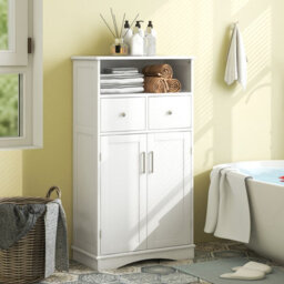 Costway Bathroom Floor Cabinet Home Office Storage Organizer W/2 Drawers & Adjustable Shelves - thumbnail 1