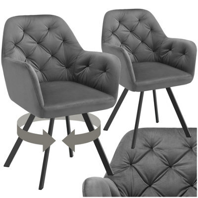 Tectake Set Of 2 Armchair Lucia - Padded, Quilted Pattern, 180 Degree Swivel Chair  - Anthracite - image 1