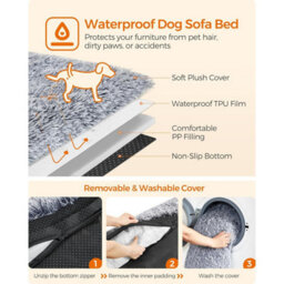 Songmics Cozy Dog Sofa Bed, Calming Pet Couch With Cover, Medium Size For Small Dogs, Comfortable Sleep, Grey Ombré - thumbnail 3