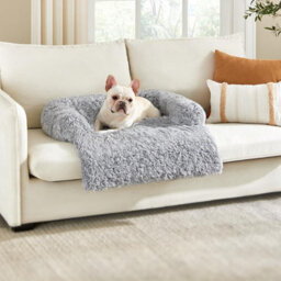 Songmics Cozy Dog Sofa Bed, Calming Pet Couch With Cover, Medium Size For Small Dogs, Comfortable Sleep, Grey Ombré - thumbnail 1