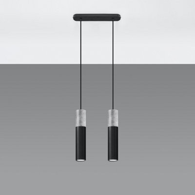 Sollux Lighting Borgio Concrete & Steel Black 2 Light Classic Pendant Ceiling Light - image 1