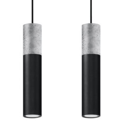Sollux Lighting Borgio Concrete & Steel Black 2 Light Classic Pendant Ceiling Light - thumbnail 3
