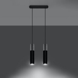 Sollux Lighting Borgio Concrete & Steel Black 2 Light Classic Pendant Ceiling Light - thumbnail 2