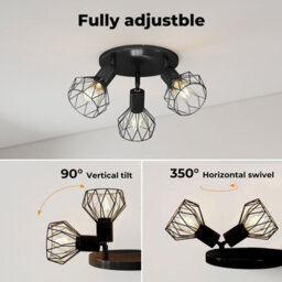 Emitto 3-Way Spotlight Ceiling Light Adjustable Vintage Black E14 Metal Fixture - thumbnail 6