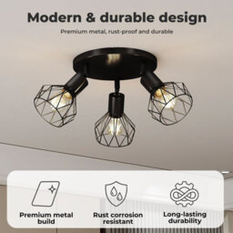 Emitto 3-Way Spotlight Ceiling Light Adjustable Vintage Black E14 Metal Fixture - thumbnail 5