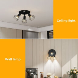 Emitto 3-Way Spotlight Ceiling Light Adjustable Vintage Black E14 Metal Fixture - thumbnail 8