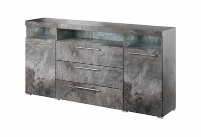 Arte Elegant Schiefer India 25 Sideboard Cabinet, 2 Doors, 3 Drawers, Open Shelves, Optional Led, H920mm W1820mm D390mm - image 1