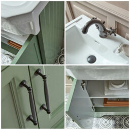 Homestylestore Pastel Green 570mm Bathroom Vanity Unit And Black T Bar Handles - thumbnail 2