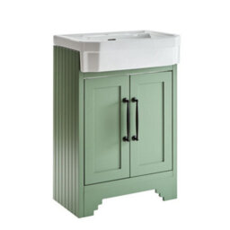 Homestylestore Pastel Green 570mm Bathroom Vanity Unit And Black T Bar Handles - thumbnail 1