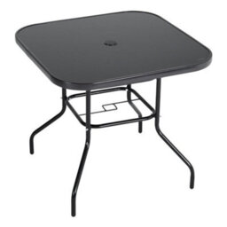 Breeins 3Pcs Outdoor Black Dining Set Square Table Stacking Chair For Garden Patio Lounge Balcony With Umbrella Hole - thumbnail 4