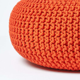 Homescapes Burnt Orange Large Round Cotton Knitted Pouffe Footstool - thumbnail 4