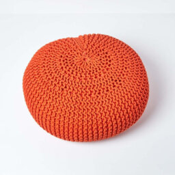 Homescapes Burnt Orange Large Round Cotton Knitted Pouffe Footstool - thumbnail 3