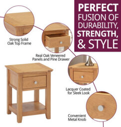 Hallowood Furniture Hereford Oak Small Lamp Table With Drawer (Pair) - thumbnail 2