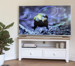 Statement Furniture Florence White Corner Tv Unit With 2 Drawers And Shelf