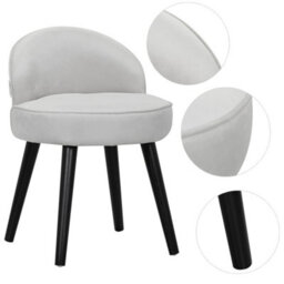 Living And Home Modern Grey White Velvet Dressing Table Stool With Solid Wood Legs - thumbnail 2