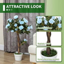 Outsunny Set Of 2 90Cm Artificial Rose Tree, Fake Decorative Plant, Blue - thumbnail 5
