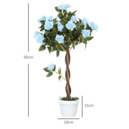 Outsunny Set Of 2 90Cm Artificial Rose Tree, Fake Decorative Plant, Blue - thumbnail 3