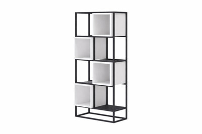 Arte Arthauss Modern Metal Bookcase H144Cm W66Cm D35Cm, Black Frame With White Cube Shelves, High Vertical Storage For Books & Décor - image 1