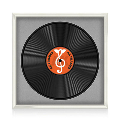 "16X16"" White Swept Vinyl Record Frame With Silver Mount For 12 Inch Lp Disc - Ak Frames" - image 1