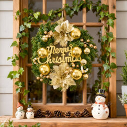 Living And Home 30Cm Front Door Wreath With Pine Needles, Red Berries, And White Pine Cones - thumbnail 3