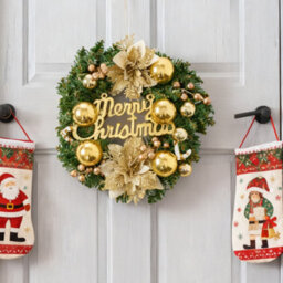 Living And Home 30Cm Front Door Wreath With Pine Needles, Red Berries, And White Pine Cones - thumbnail 2